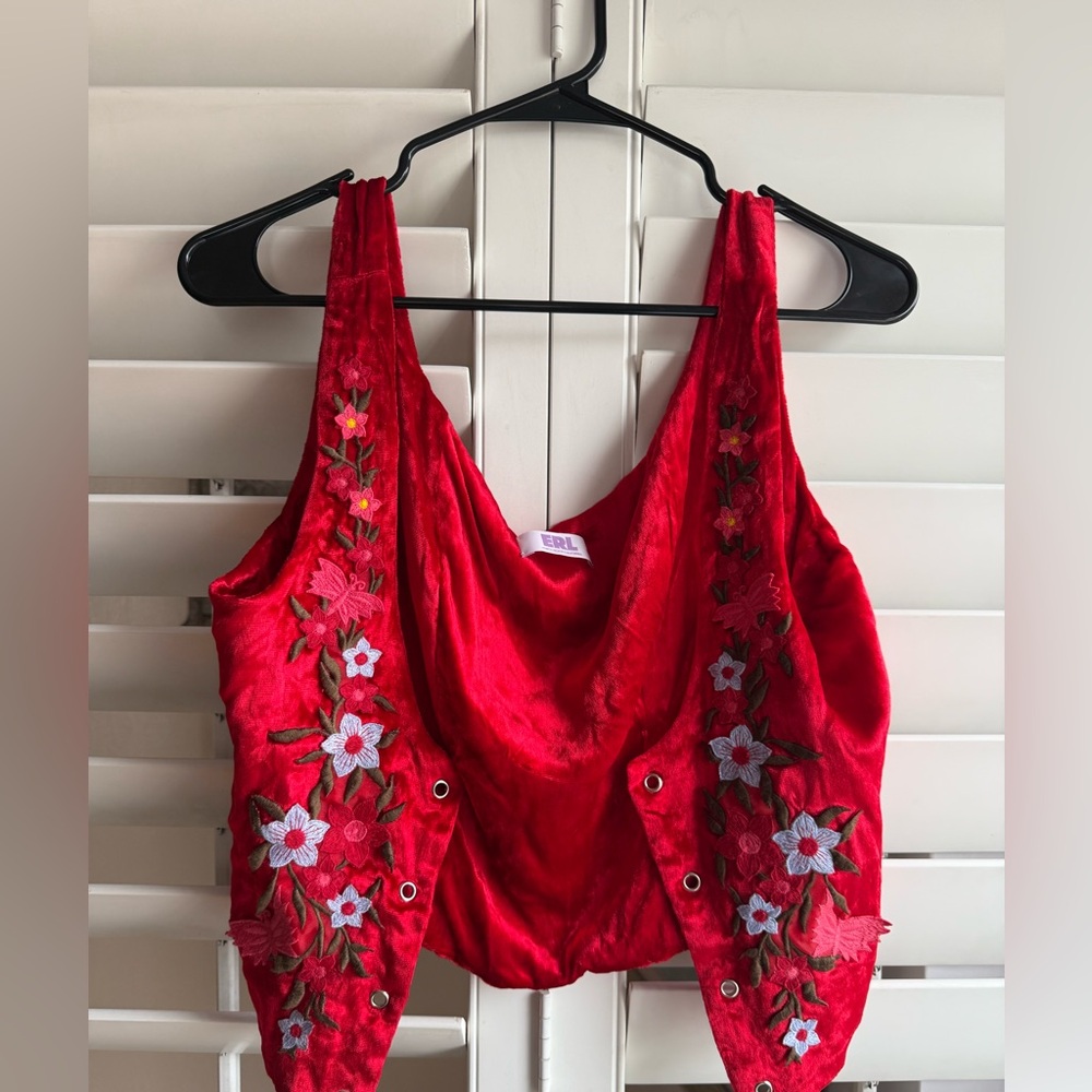 ERL Embroidered Red Corset/Vest Xl